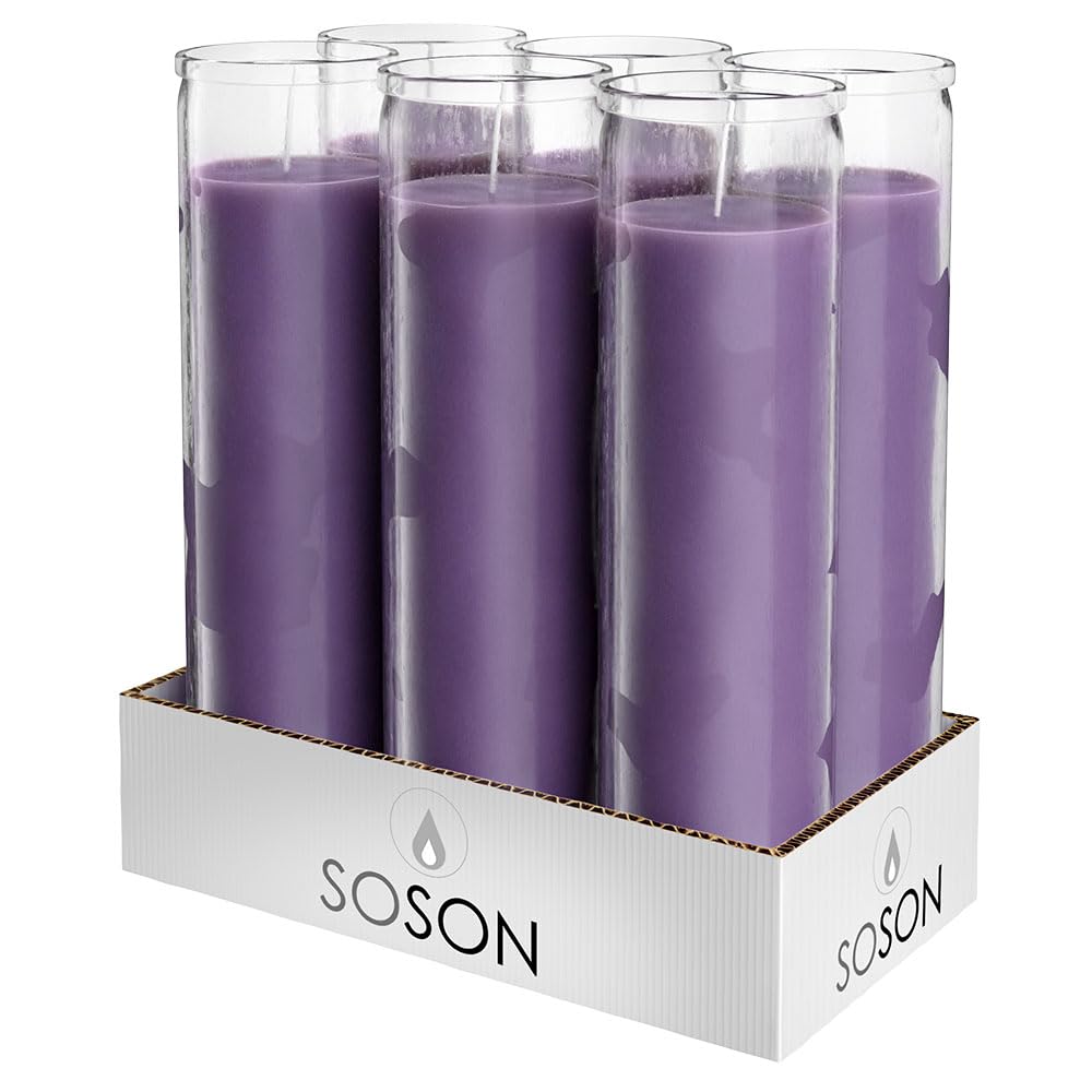 Simply Soson 2x8 inch Purple Devotional Candles in Glass Jar - 6 Pack - 90 Hours – Prayer Candle - Tall Pillar Candles for Religious, Memorials, Party Décor
