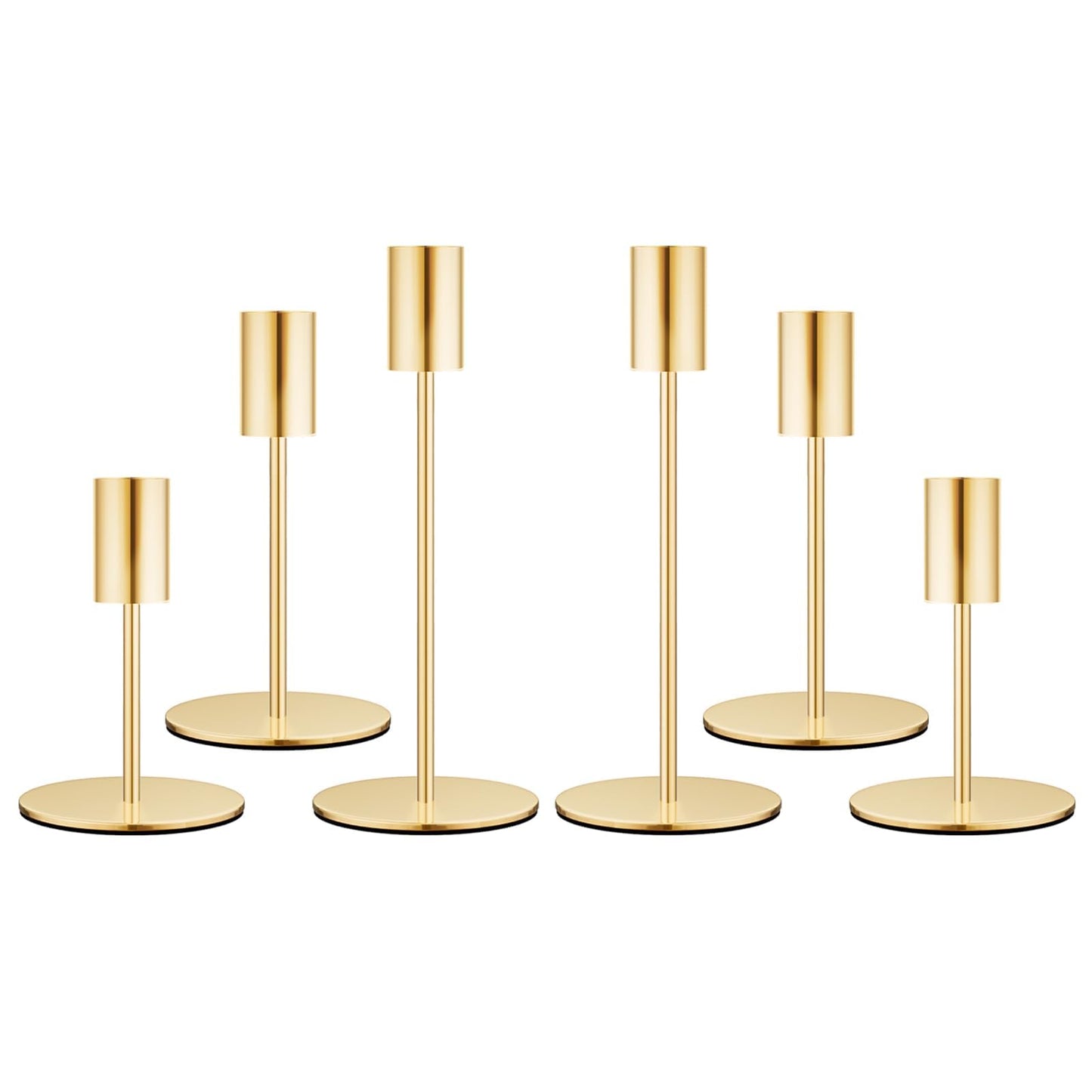 zeochyni French Gold Candlestick Holders Set of 6, Metal Taper Candle Holders in 3 Heights with Weighted Base for Dining Table Centerpiece, Wedding, Mantel Decor and Housewarming Gift