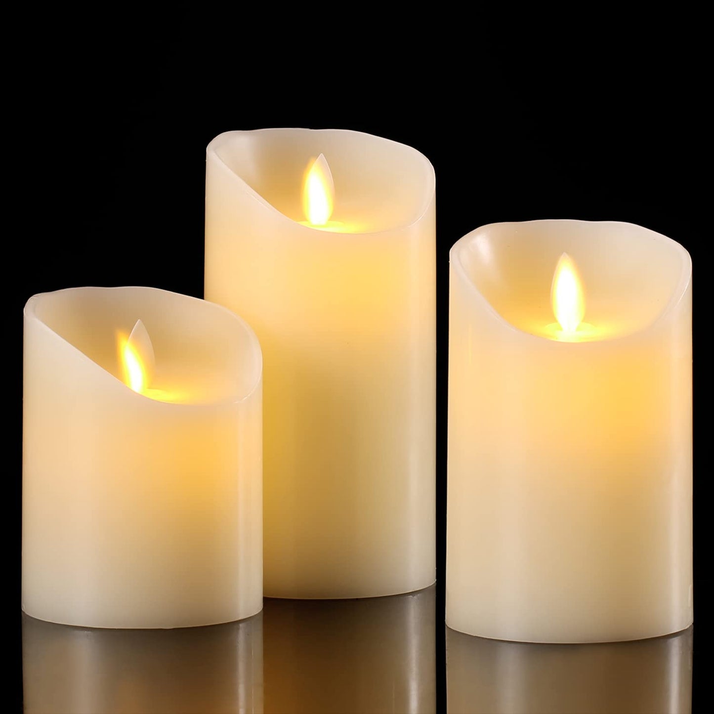 AKU TONPA Flameless Candles Battery Operated Pillar Real Wax Electric LED Flickering Candle Sets with Remote Control Cycling 24 Hours Timer, 4" 5" 6" Pack of 3 (Ivory)