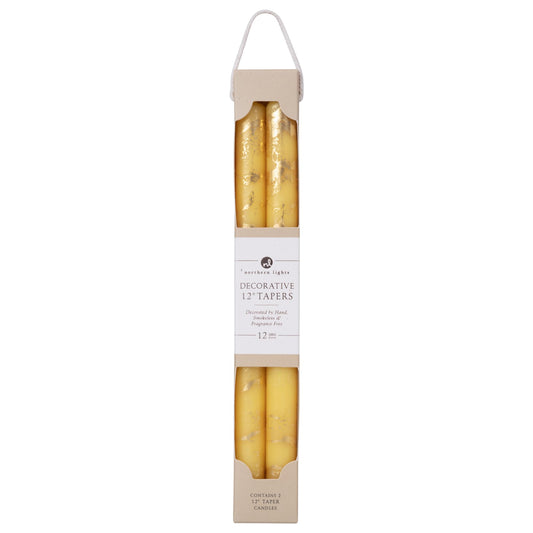 Northern Lights Candles Premium Tapers - 12" 2PK - Lemon Zest w/Gold - 73305
