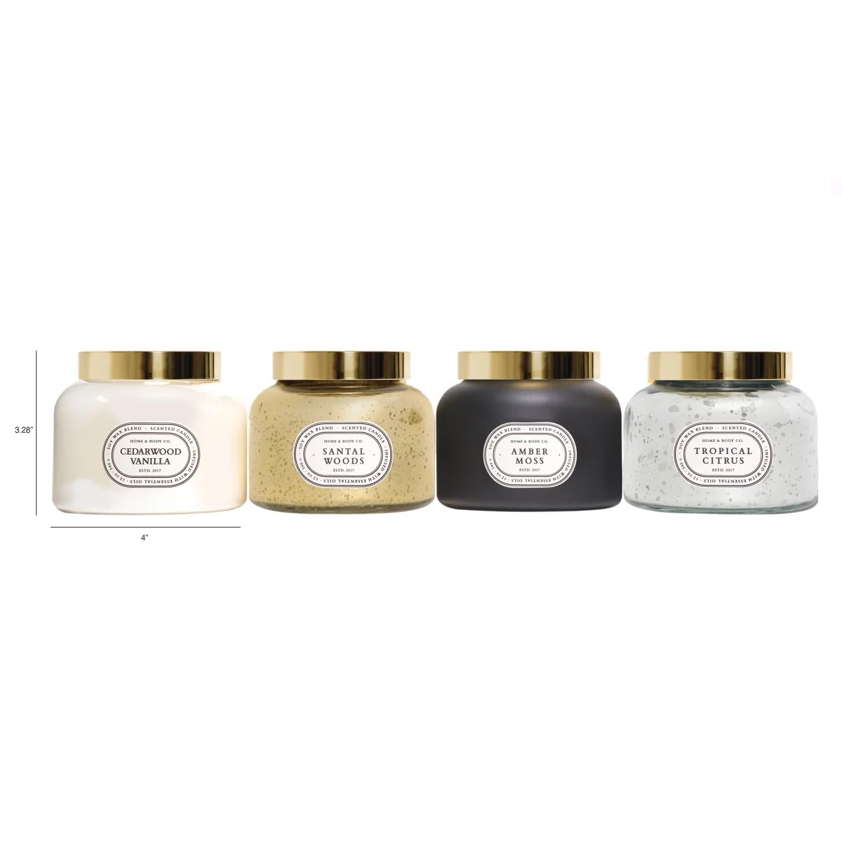 Home&Body Company Scented Candles Four 12 OZ Fragranced Candle, Soy Blend Wax, Infused with Essential Oils, Home Fragrances, Aromatherapy Home Scented Candles Variety Pack Gift Set