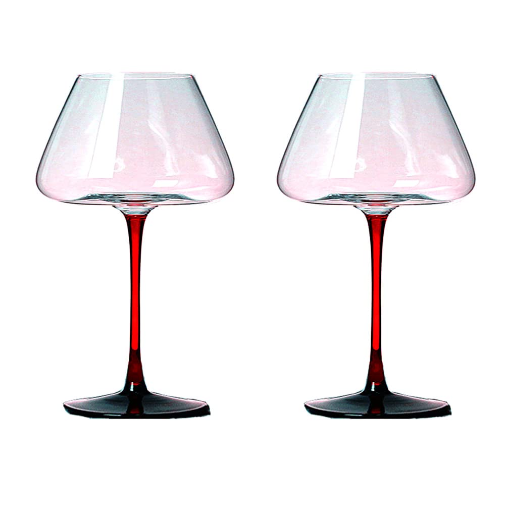 GAOGAO Huge Burgundy Wine Glasses Red Bottom Super Transparent Crystal Glass Goblet Set of 2 (720 ml)