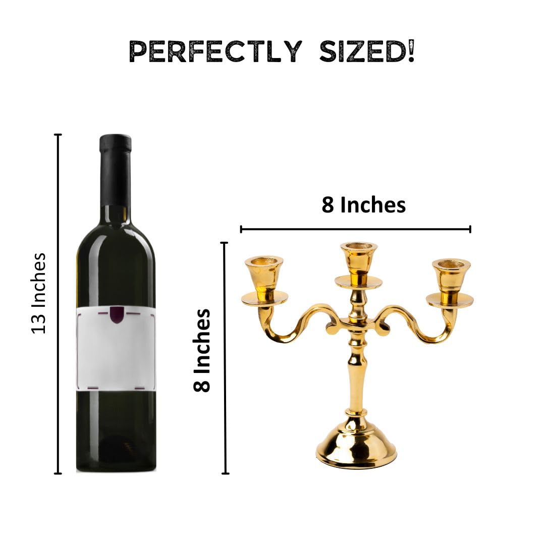 Rely+ 3 Arm Baby Candelabra Gold Glossy 8 Inch Taper Candle Holders Gothic Decorations Candlesticks Holder Home Decor Wedding Parties Centerpiece for Dining Table