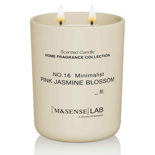 M&SENSE Natural Soy Large Candle| Pink Jasmine Blossom | 16.6 oz, 95H Burn | Mini Spring Scented Candles for Relaxation, Meditation, Home Décor | for Bedroom, Office, Party