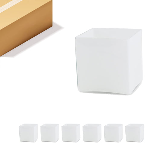 WGV Cube Glass Vase Bulk, Candle Holder, 6"x6"x6", White Elegant Floral Accent Container Planter Terrarium Wedding Ceremony Event Home Decor, 6 Pieces, VCB0006WT