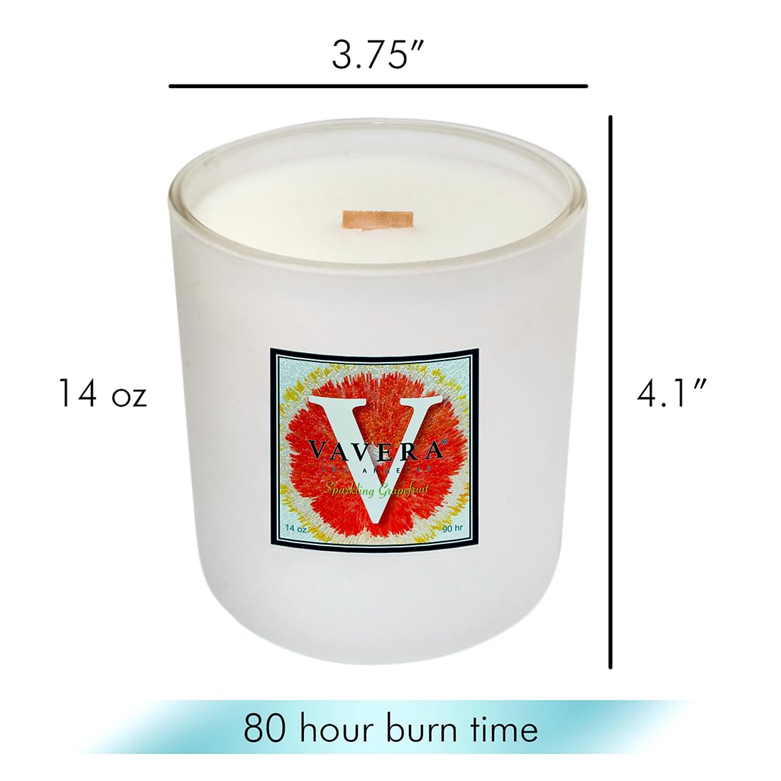 VAVERA Sparkling Grapefruit Wood Wick Candles that Crackle (14oz Matte White Candle Jar) Juicy, Crisp Freshness. Crossover Gifts for Mom or Men! Non Toxic Scented Candle, Hand-Crafted in USA.
