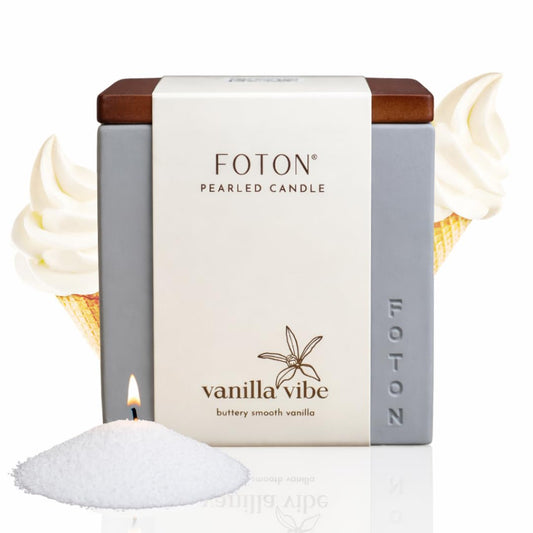Foton Pearled Candle Le Cube Concrete Vase Set 16 Oz - Vanilla Vibe Scented - Refillable Jar Scented Candle Sand with 15 Wicks - Natural Non-Toxic Decorative Candles for Home