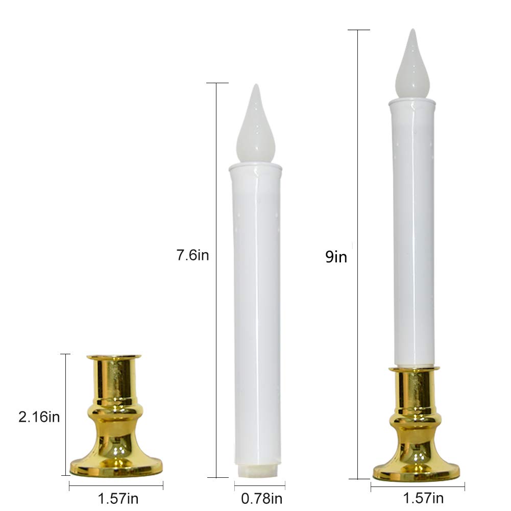 GOOTHY Christmas Window Candles Lights, Automatic Timer LED Flickering Candle Lights with Gold Base (6/18 Hour Timer), 9'' LED Battery Operated Candles for Indoor Table Party Decor- Set of 4