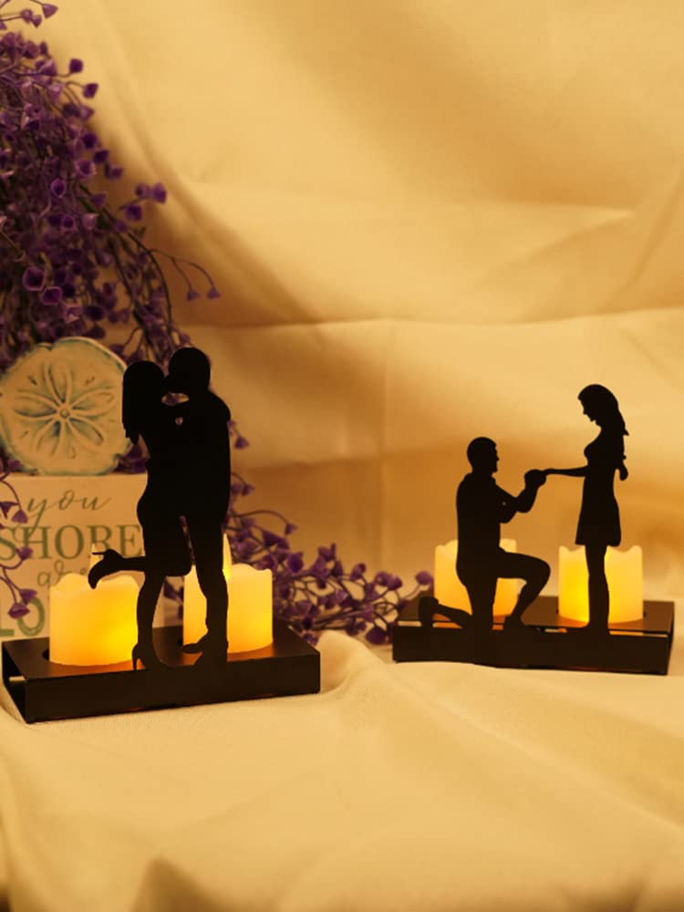 Handcrafted Iron Sculpture Candlestick Ornament, Romantic Couple Statue For Anniversaries, Decorative Modern Sculptures, Wedding Decoration Anniversary Ornament Figurine for Couples Valentine (B)