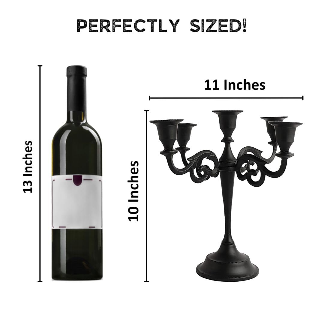 Rely+ 5 Arm Matte Black Candelabra Taper Candle Holders Decorations Indoor Kitchen Décor Table Candles Candlestick Candelabra Centerpiece Gothic Home Decor Wedding 10 Inch Tall