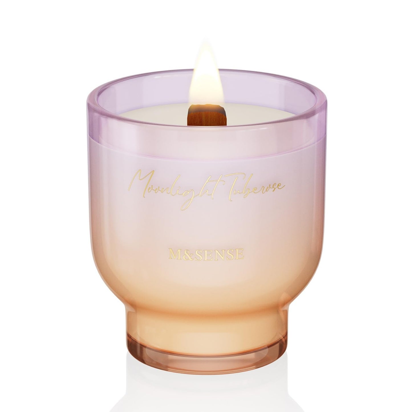 M&SENSE 9.9oz Natural Soy Wax Jar Candle with Wooden Wick | Moonlight Tuberose Scent | 55-Hour Burn & Long-Lasting Burn | Housewarming Gift for Men and Women