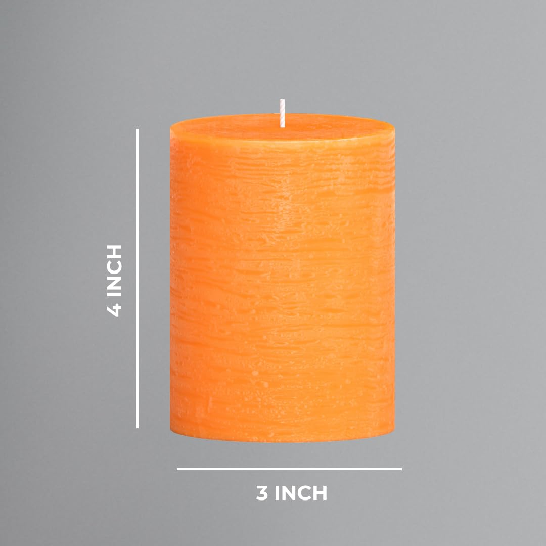 CANDWAX 3x4 inch Pillar Candles Set of 3 – Unscented Dripless Rustic Orange Candles for Fall Events, Halloween Decor, Thanksgiving Centerpieces, Wedding Décor