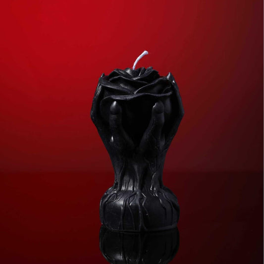 Low Temperature Body Safe Candle, Romantic Rose Design, Dark Red Scented Wax (Black)
