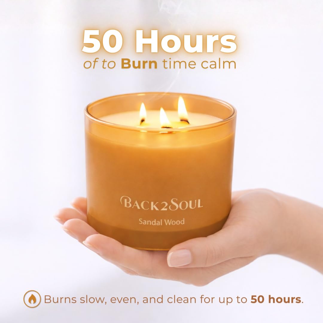 Scented Soy Candles 13.4 oz, Non Toxic Candle, Clean Burning Aromatherapy Candle for Relaxation, 50 Hours Burn Time, Mothers Day Gift for Mom, Sandal Wood