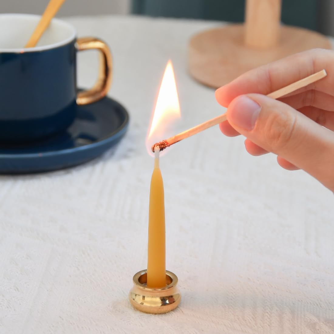 20 Minute Pure Beeswax Candles, Dripless Meditation Candles, Mini Taper Candles, Set of 20 with Brass Candle Holders.