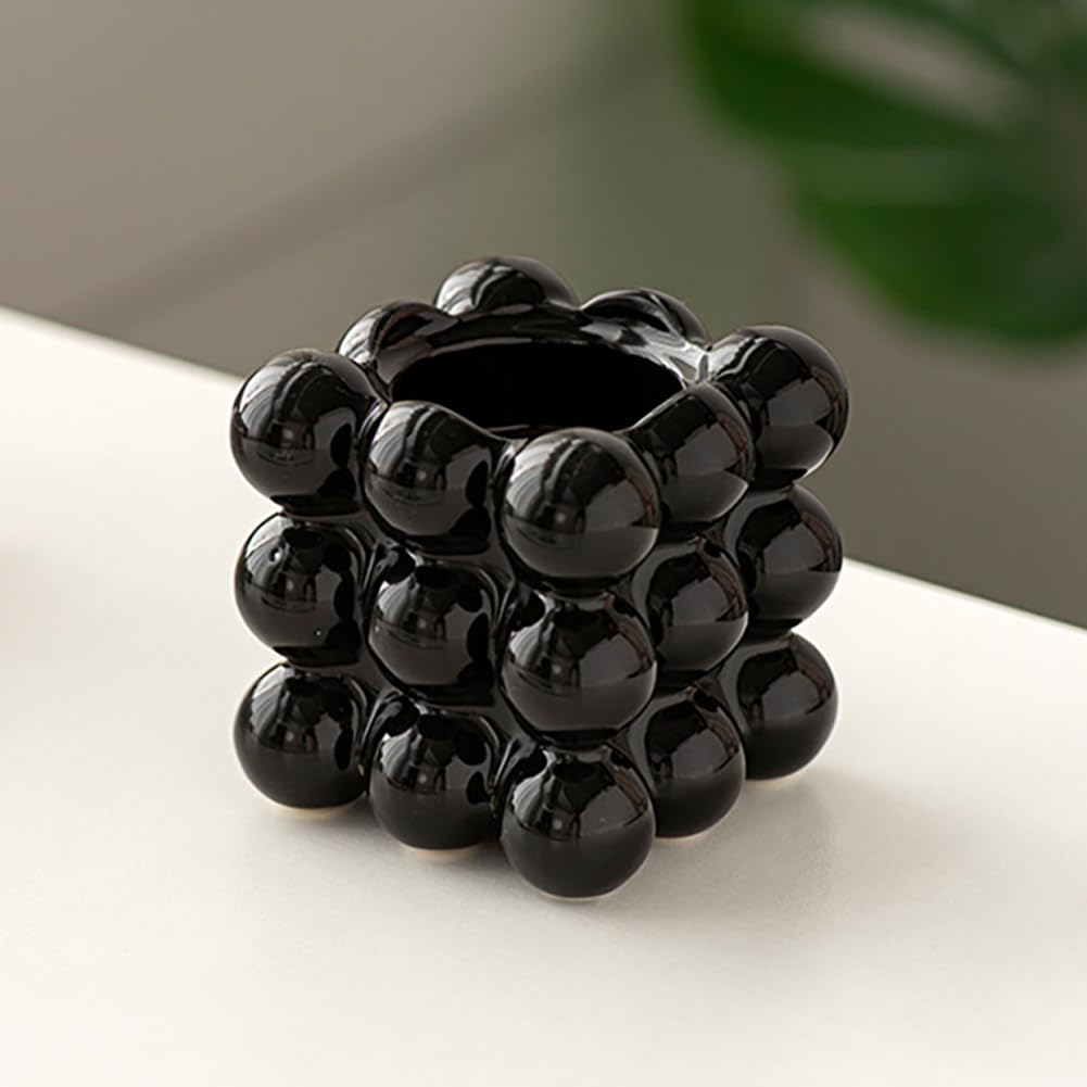 Ceramic Cube Golden Candle Holder Handheld Candlestick Holders Decorative Candle Stand Middle East Arabian Festival Candlestick Dining Table Party Home Decoration Ornament (Black)