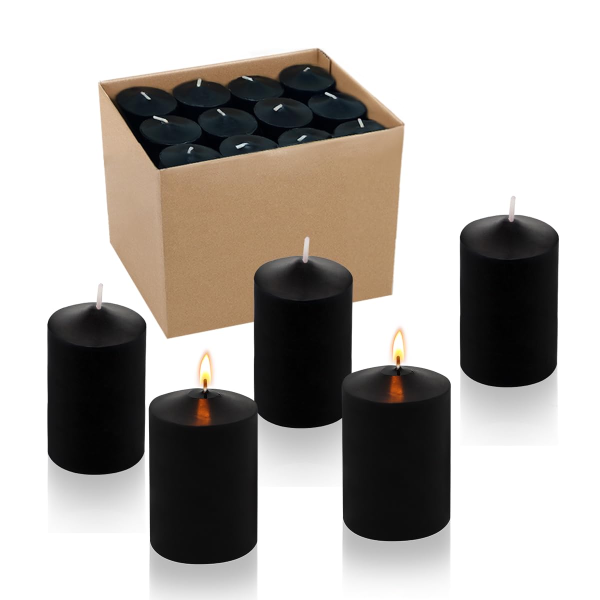 24 Packs Black Votive Candles, Unscented Small 1.5 Inch Diameter 2.0 Inch Tall Wax Candles for Halloween Wedding, Party & Home Dinner Table Decoration - 12 Hour Burn Time