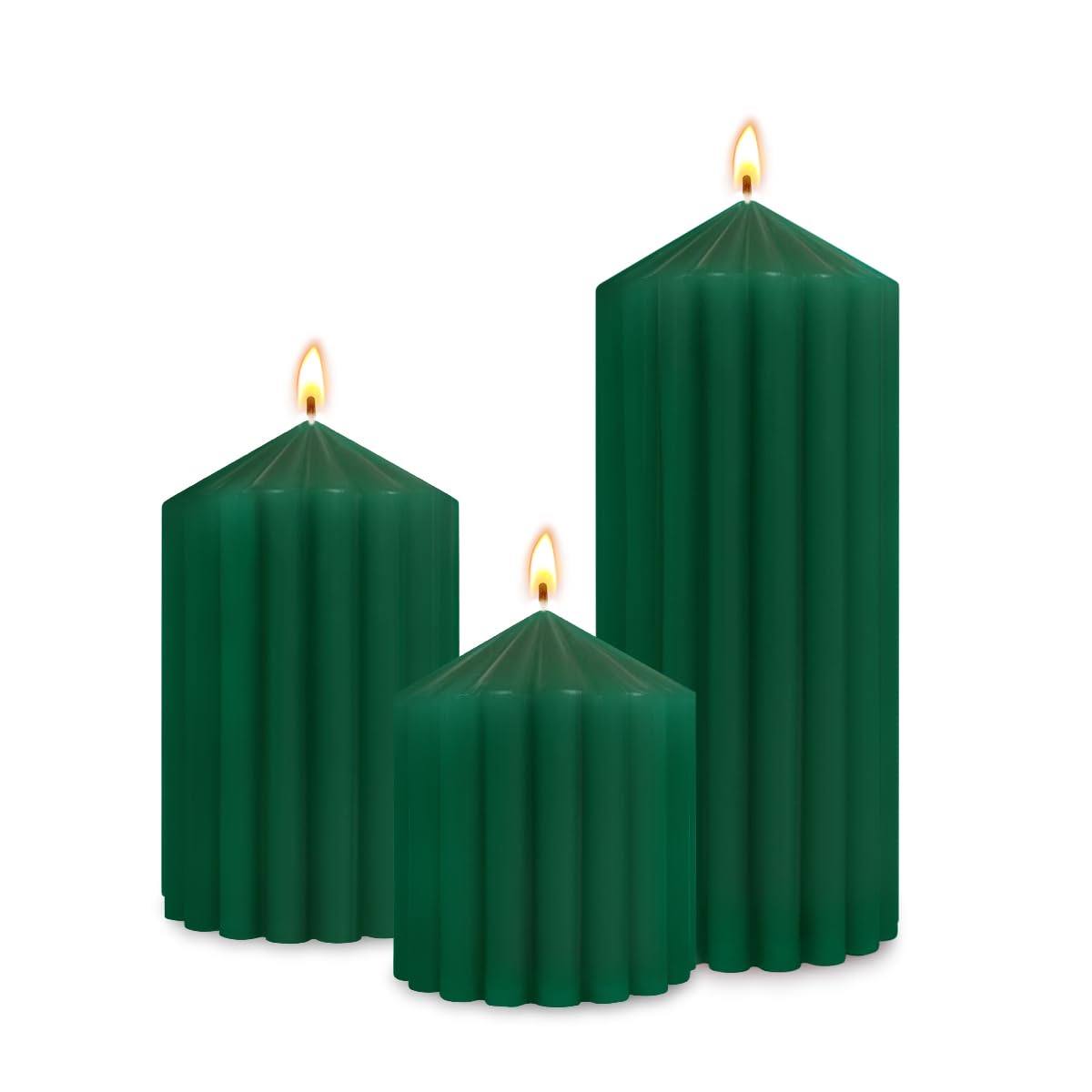 Green Handmade Decorative Pillar Candles - 2.75×3"/4"/6" Fat Candles - Long Lasting Burning Candles for Home Decor, Gifts & Events