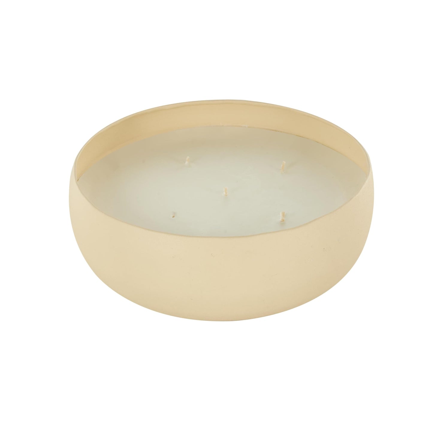 Deco 79 Metal Decorative Candle Eucalyptus Spa Scented Textured 63oz 5 Wick Aromatherapy Candle with White Wax, Wax Aromatherapy Candle 9" x 9" x 3", Beige