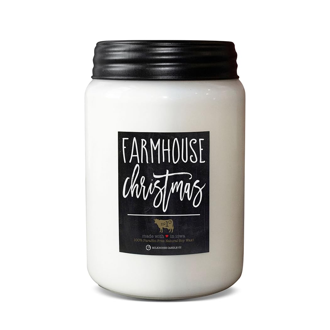Milkhouse Candle Company Farmhouse Christmas Soy Candle - Crisp Apple | Spicy Cinnamon | Peppered Clove Scented - 26 oz Farmhouse Jar with Lid, 150+ Hour Burn Time, Made in the USA