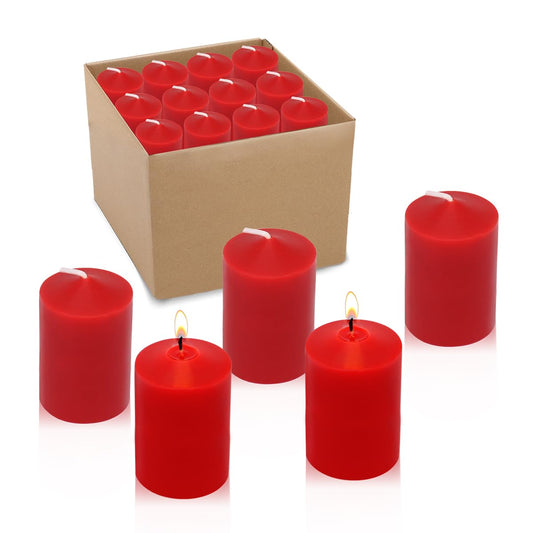 24 Packs Red Colored Votive Candles, Unscented Small 1.5 Inch Diameter 2.0 Inch Tall Wax Candles for Wedding, Party & Home Dinner Table Decoration - 12 Hour Burn Time