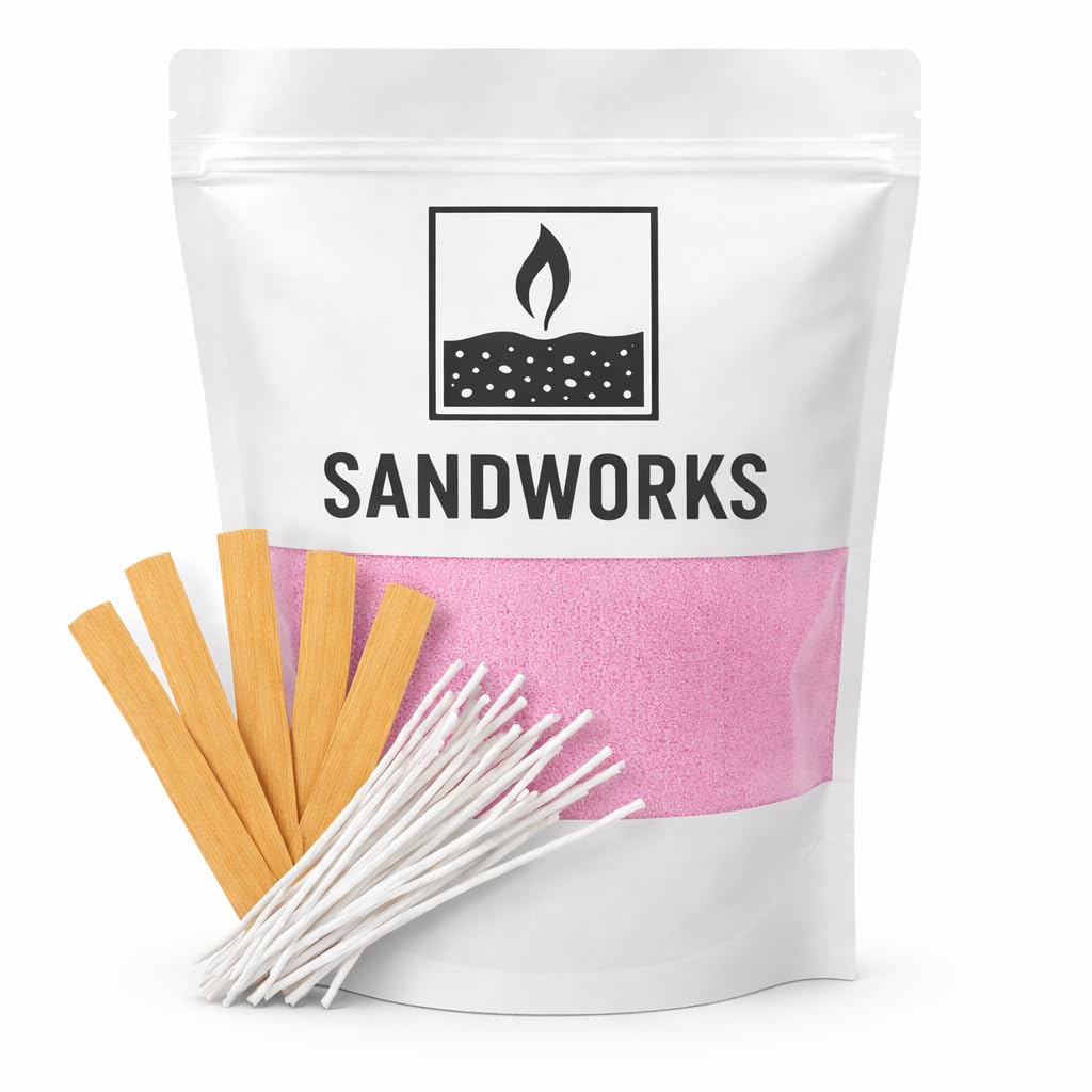 SANDWORKS Sand Wax Candle Making Kit – 5 Wooden Wicks & 15 Cotton Wicks, 500 g Premium Fragrance-Free Sand Wax (Rose Blush (Pink)