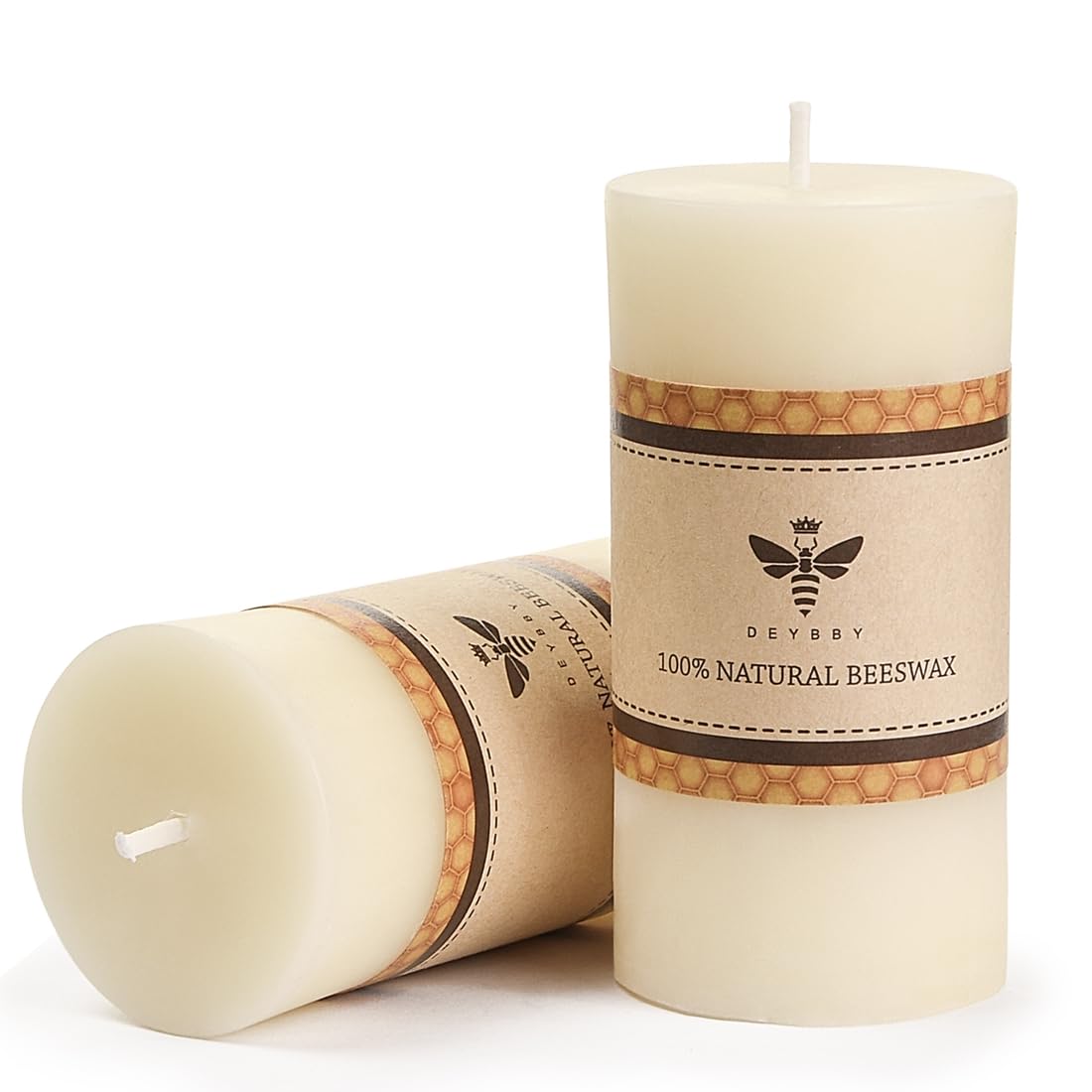 DEYBBY 2x4 inch Natural White Beeswax Pillar Candle Set of 2, Smokeless Dripless Pure Organic Beeswax Candles with Natural Scent for Wedding Home Decor Blackout Housewarming Event Gift (Cream
