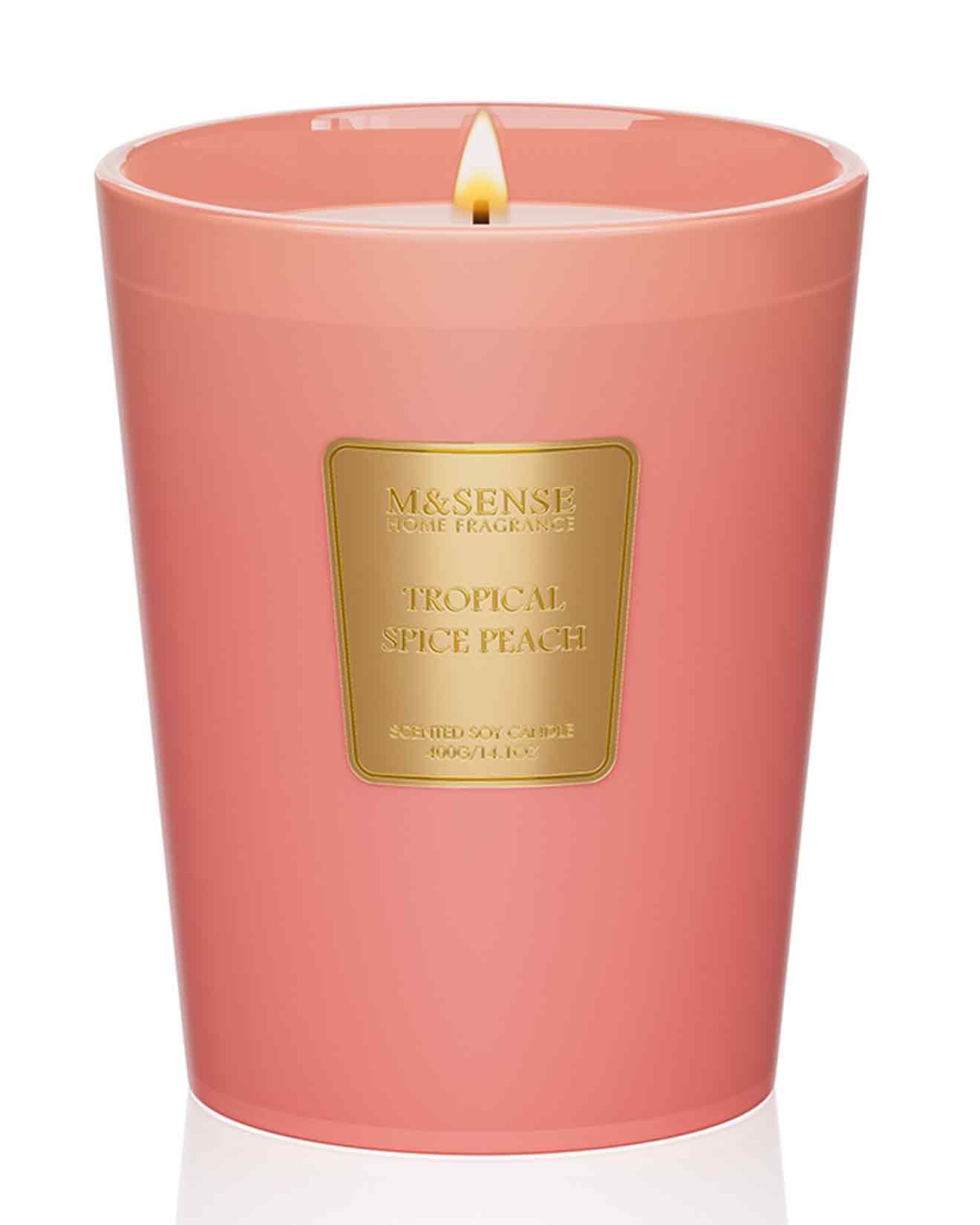 M&SENSE Tropical Spice Peach Soy Candle, 14.1oz 60H, Summer Fruity Home Fragrance, Summer Refresh Aromatherapy Candle for Stress Relief