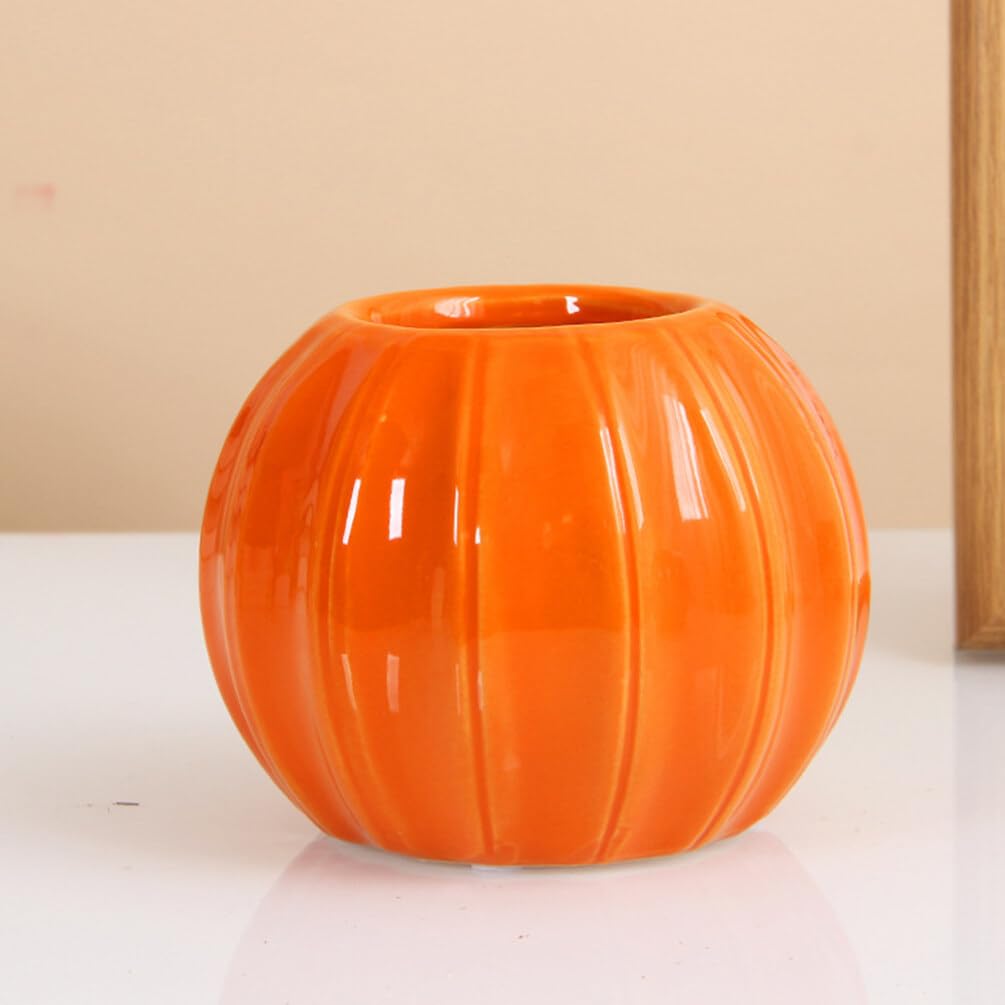 Ceramic Pumpkin Pumpkin Ceramic Candle Holder Halloween Candy Bucket Hydroponic Vase Votive Tealight Candlestick Cup for Weddings Fireplace Coffee Table Mantle Decor