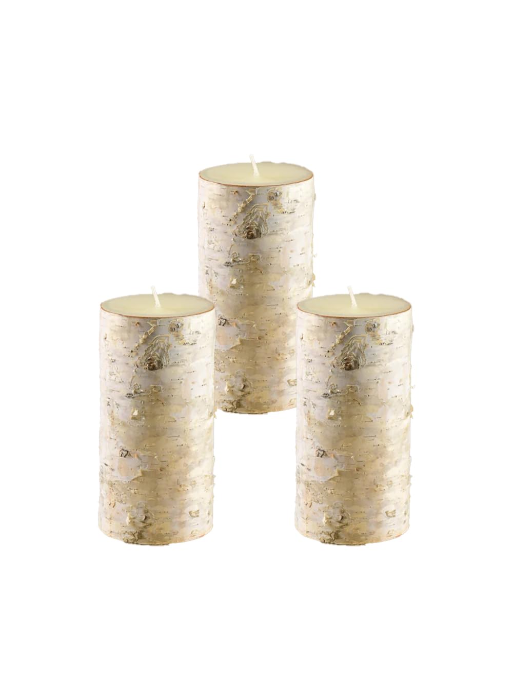 Serene Spaces Living Birch Bark Candle, Set of 3 Medium, Pillar Candle, Ideal for Weddings, Parties, Events, Restaurants, Home Decor, 3" Diameter & 5.75" Tall