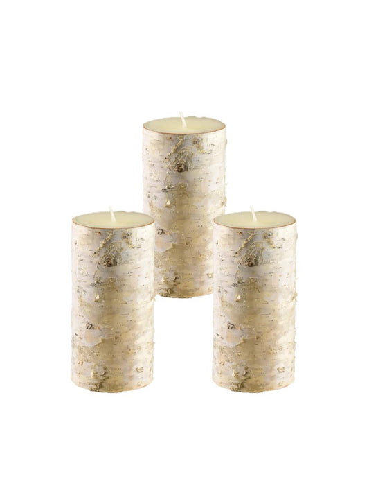 Serene Spaces Living Birch Bark Candle, Set of 3 Medium, Pillar Candle, Ideal for Weddings, Parties, Events, Restaurants, Home Decor, 3" Diameter & 5.75" Tall
