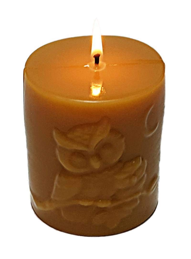 Pure Beeswax Decorative Pillar Candles - Owl Figurine - 3.5" Tall x 3" Wide