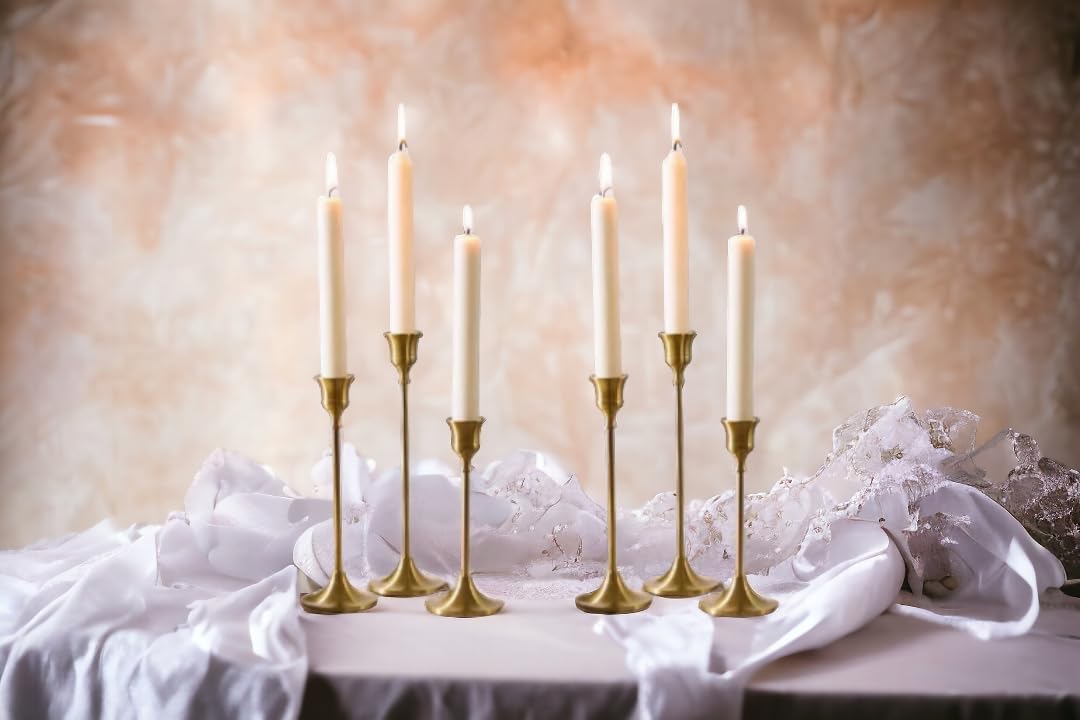 Gold Candlestick Holders Set of 6 – Elegant Metal Taper Candle Holders for Table Centerpieces, Weddings, Home Decor – Modern Gold Candle Stands for Dining Room, Parties