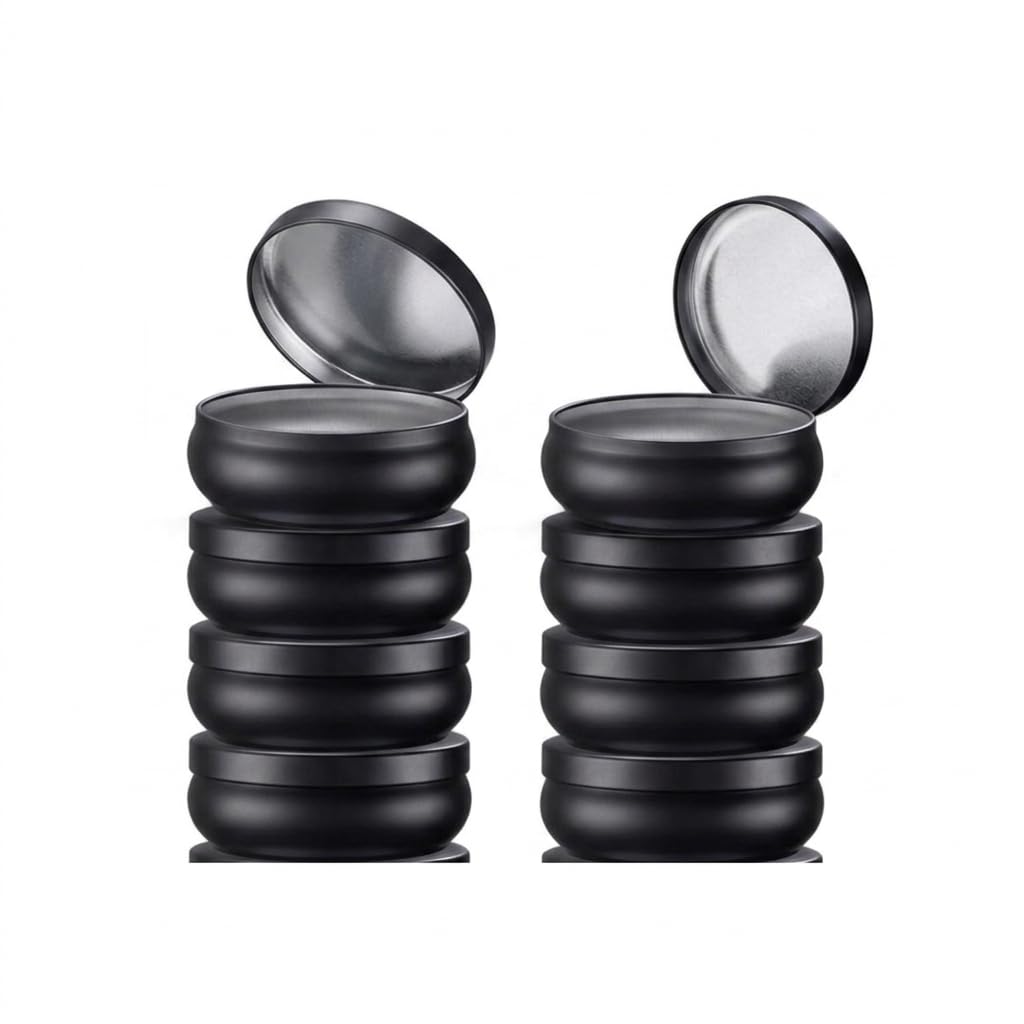 Round Black Metal Candle Tins with Lids, 10 oz, 12-Pack, Storage Container Set for Candle DIY Making and Crafts