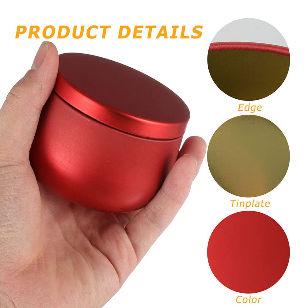 FOMIYES 12Pcs Red Tinplate Candle Jars - 4oz Round Sealed Metal Containers with Cover for Candies, Tea, Beads, Party Favors, and Storage