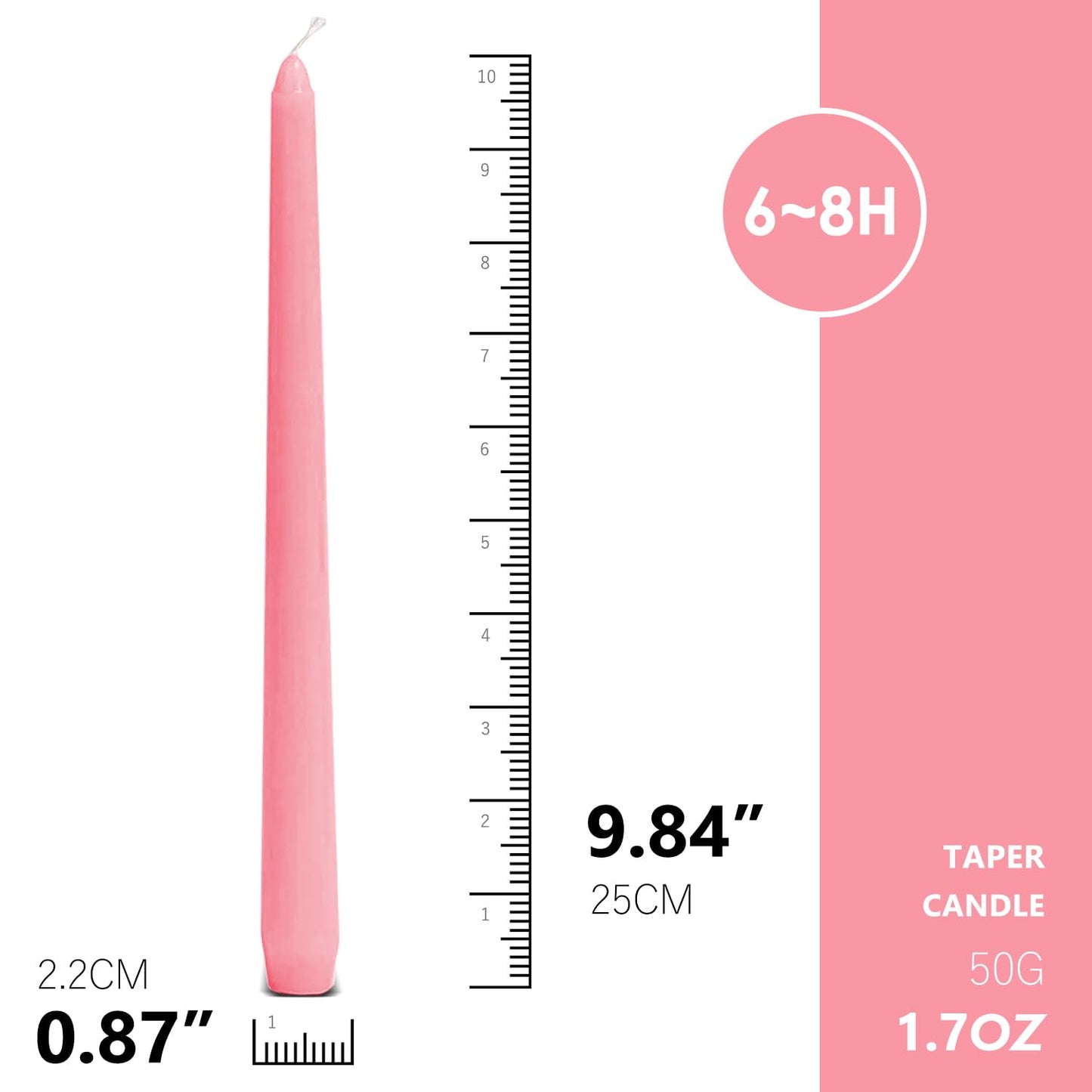 Topsics 12 Pack Pink Taper Candles, 10 inch Unscented Dripless Candlesticks Valentine's Candles - 8 Hours Long Burning Candles for Home Decor, Wedding, Valentine's Day