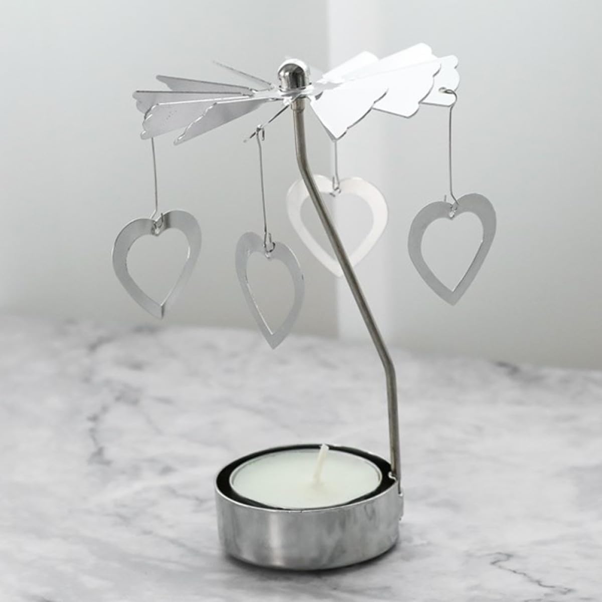 TOYANDONA Rotating Metal Candle Holders 2pcs Romantic Five-Point and Love-Shaped Designs, Desktop Candle Spinner Ornament for Home Decoration and Festival Table Display
