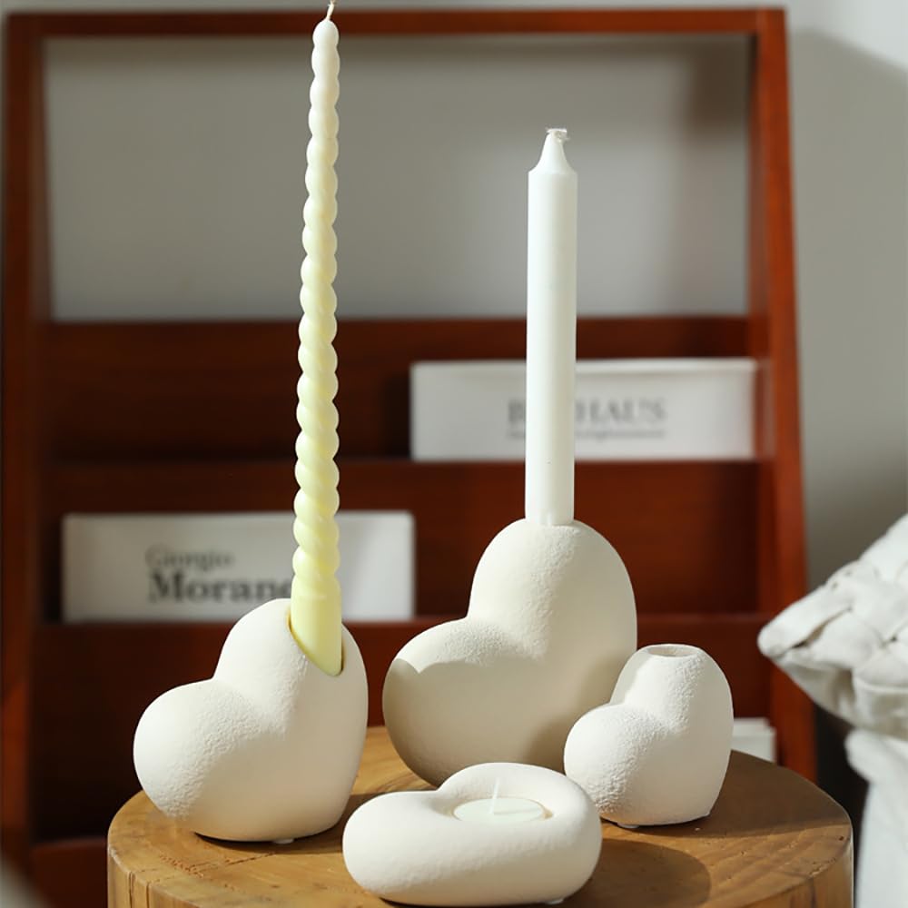 Valentines Day Ceramics Candlestick Holders Heart Candle Holders Decor for Mantel Wedding Festival Party Table Centerpiece Romantic Gift (White Frosted 1)