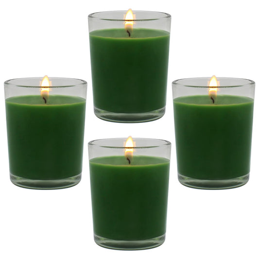 4 Packs Unscented Green Votive Candles in Glass, 2 Inch Natural Soy Wax Scentless Candles for St. Patrick's Day Wedding Party Home Holidays Relaxation Spa, 12-15 Hour Burning Time