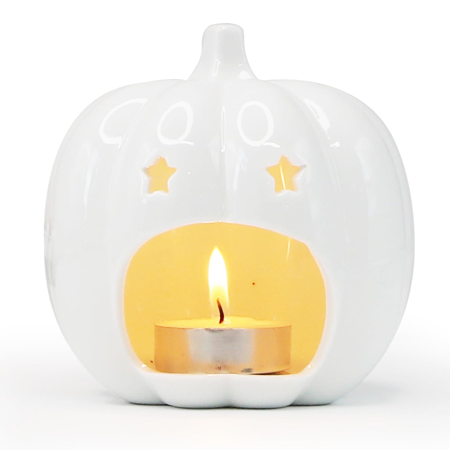 Ceramic White Pumpkin Candle Holder, Halloween Decor Candlestick Holder with Star Hole for Halloween Party, On a Desk at Work, Home Decoration, Daughter Girlfriend Mother Gift