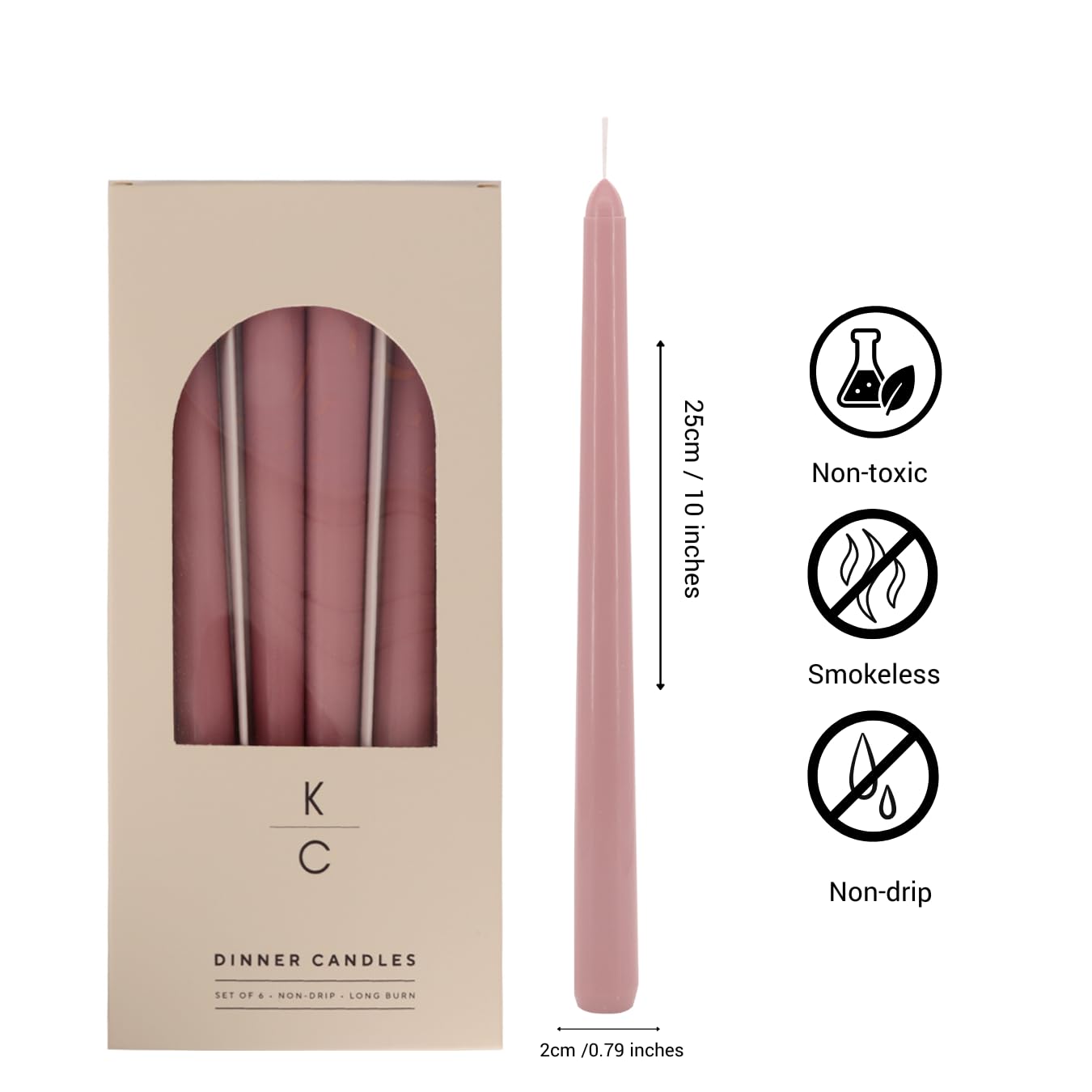 Tapered Dinner Candles - Soy & Paraffin Blend, Dinner Candles with Long-Lasting 7-Hour Burn for Stylish Homes - Candle in Curated Colors Ideal Gift for Hosts, Brides & Event Planners-Dusty Rose