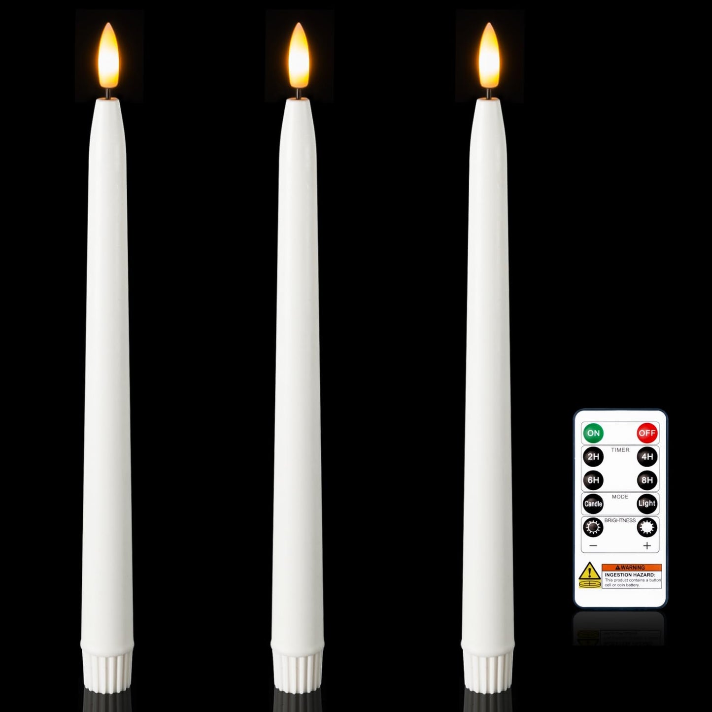 Homemory 11 inches Waxy Flameless Taper Candles with Remote Timer Dimmer, 3 Pcs Battery Operated Taper Candles with Flickering Flame, White LED Candlesticks for Wedding, Christmas Indoor Decoration