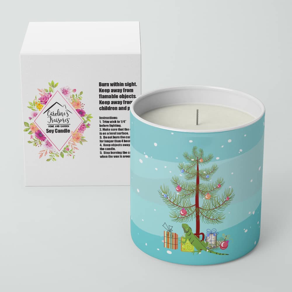 Caroline's Treasures CK4544CDL Iguana Merry Christmas 10 oz Decorative Soy Candle Nature Soy Wax Essential Oil Home Decor Ideal for Bedroom Kitchen Bath Office Gift, 10 oz