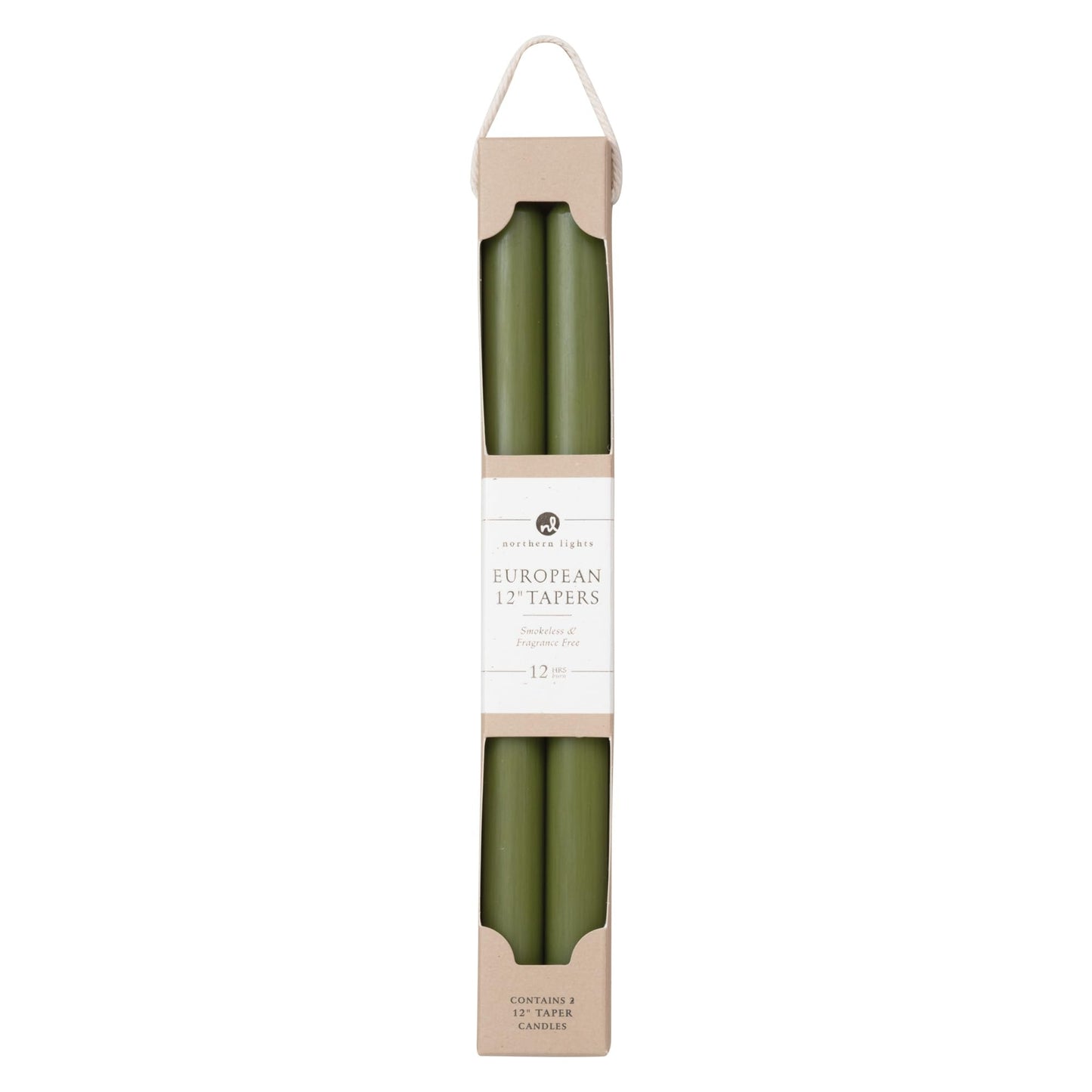 Northern Lights Candles - 12" 2pk Tapers - Moss Green - 72895