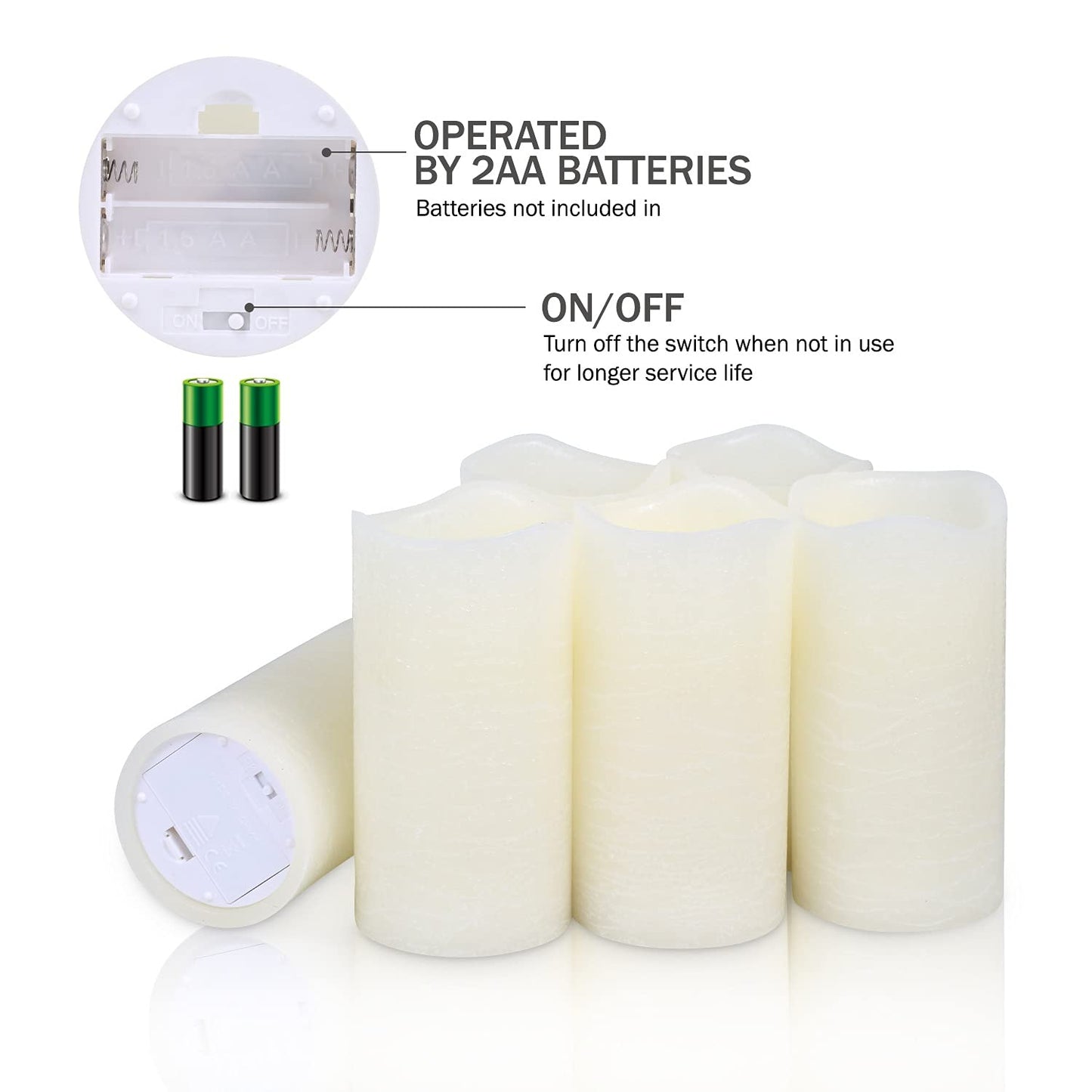H-BLOSSOM Flameless Candles Battery Operated Real Wax Pillar LED Candles with 10 Key Remote Control Cycling 24 Hours Timer Set of 6 (3" x 6" Remote)