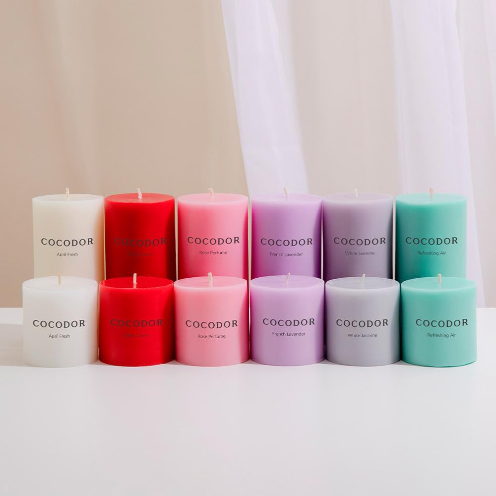 COCODOR Scented Pillar Candles, 3x6 Inch, Rose Perfume, Candle Set of 3, Long Buring 85 Hours, Candles for Weddings, Party, Dinner, Home Decor.