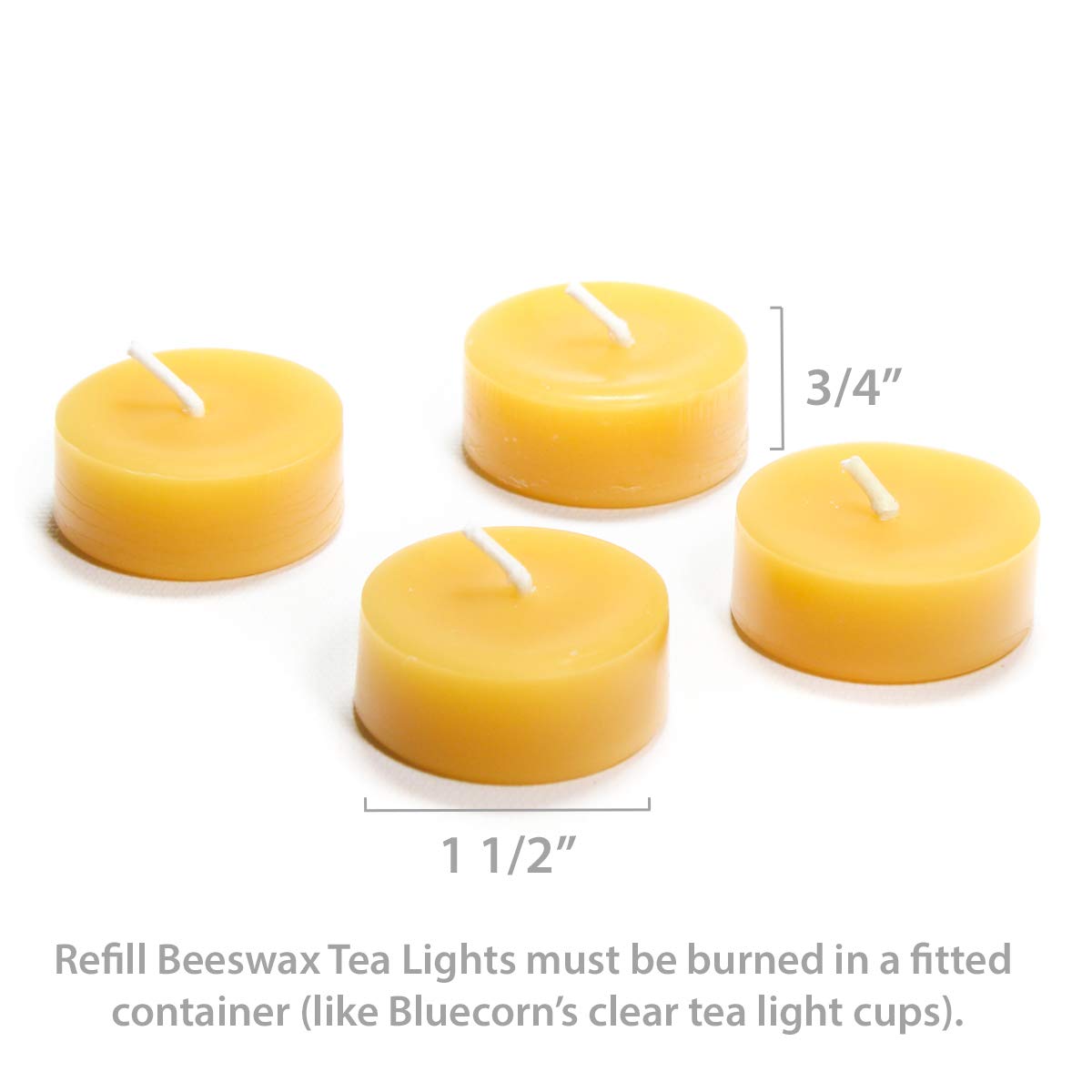 Bluecorn Beeswax Tea Light Candles, 100% Pure Natural Beeswax Refills for Clear Cups, 48 Count, Clean Burning & Long Lasting (5–6 Hours Each), Paraffin & Soy Free Tealights for Home Decor, Made in USA