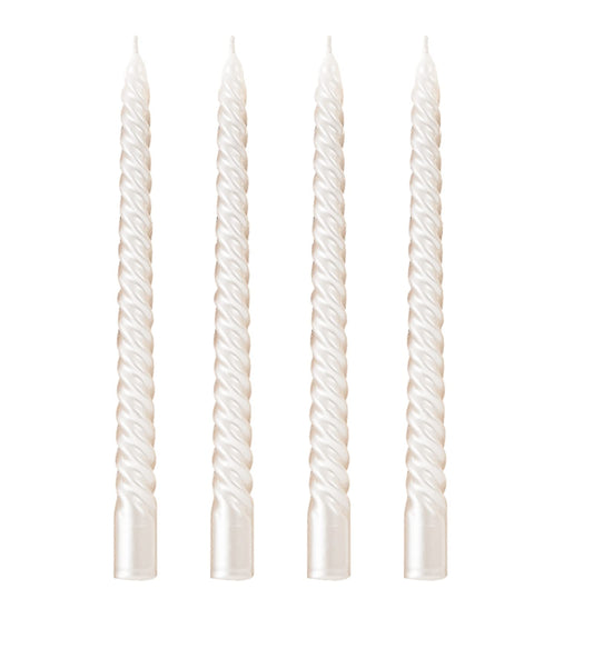 Taper Candles, 10 Inch - Set of 4 Metal Style Tapered Candles, Spiral Taper Candle, Long Candlesticks for Home Dinner, Party, Wedding, Halloween (4, White, 10 Inch)