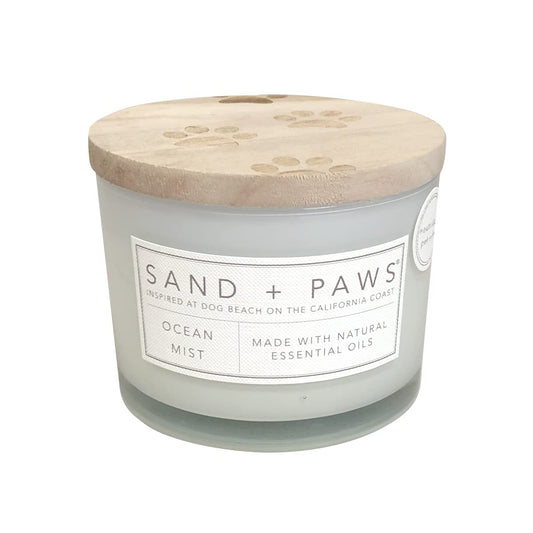 Sand + Paws Scented Candle - Ocean Mist - Additional Scents and Sizes – Luxurious Air Freshening Jar Candles Neutralize pet Odors and Enhance Home décor – 100% Cotton Lead-Free Wicks - 12 oz