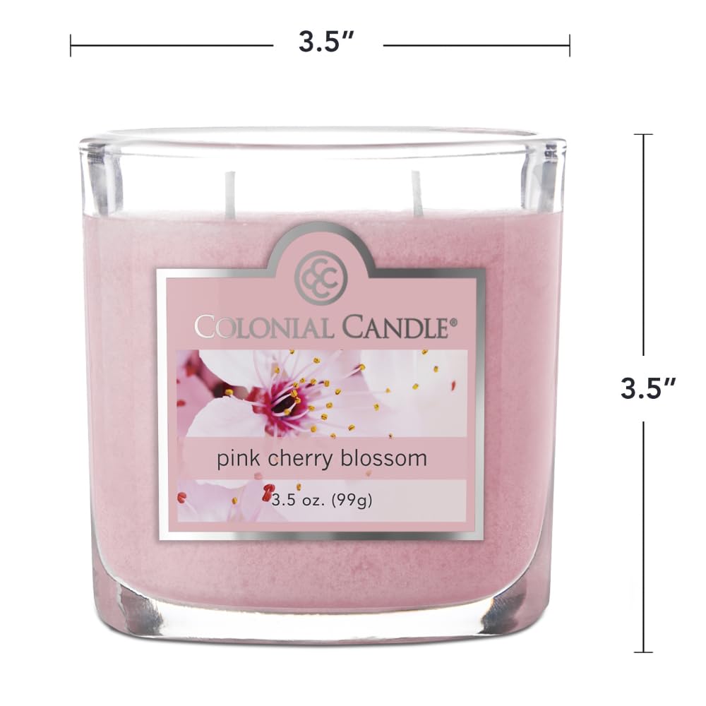 Colonial Candle Pink Cherry Blossom Scented Jar Candle, 2 Wick, 3.5 oz, Mottled Wax Candle